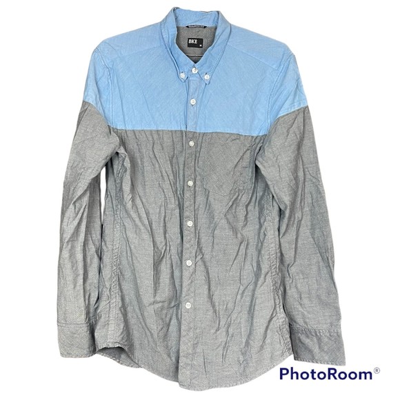 BKE Men’s Casual Grey and Blue Button Down Casual Shirt Size Medium - Picture 1 of 5